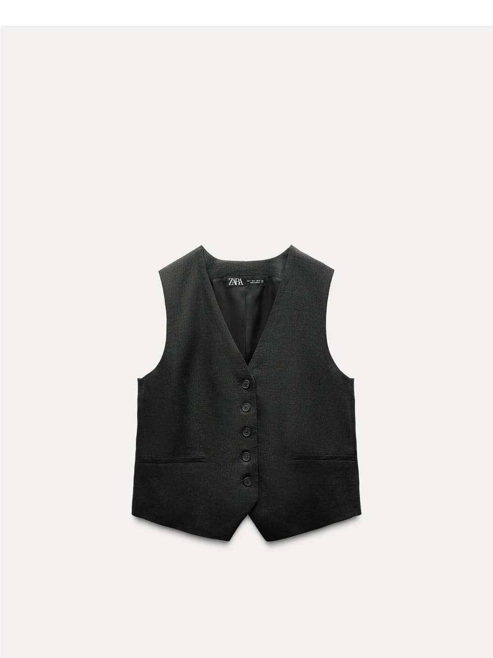 ZARA Linen Black Tailored Button Vest